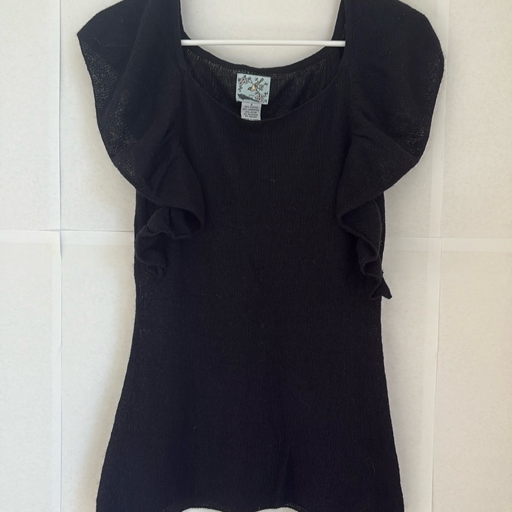 Anthropologie Tabitha flutter sleeve wool cashmere blend sweater vest black S